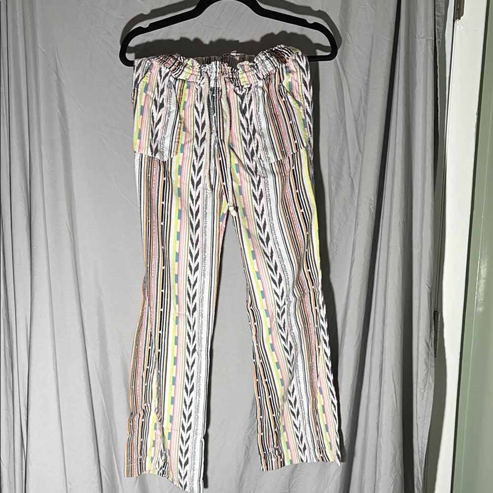 Black and White Wide Leg Pants with Vertical Stripes
